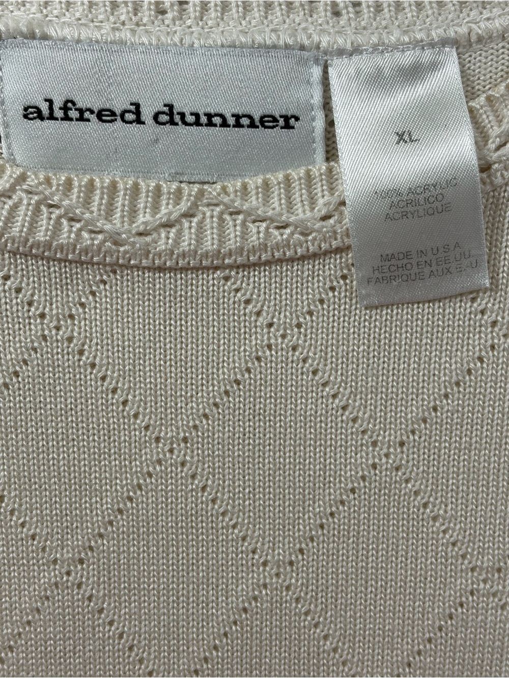 Alfred Dunner Cream Pointelle Diamond Knit Top (XL) - Picture 3 of 7